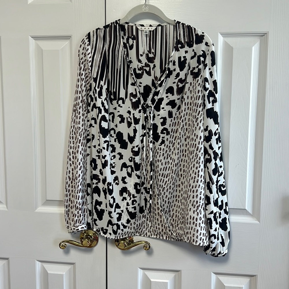 CAbi #590 Animal Print Faux Wrap Blouse